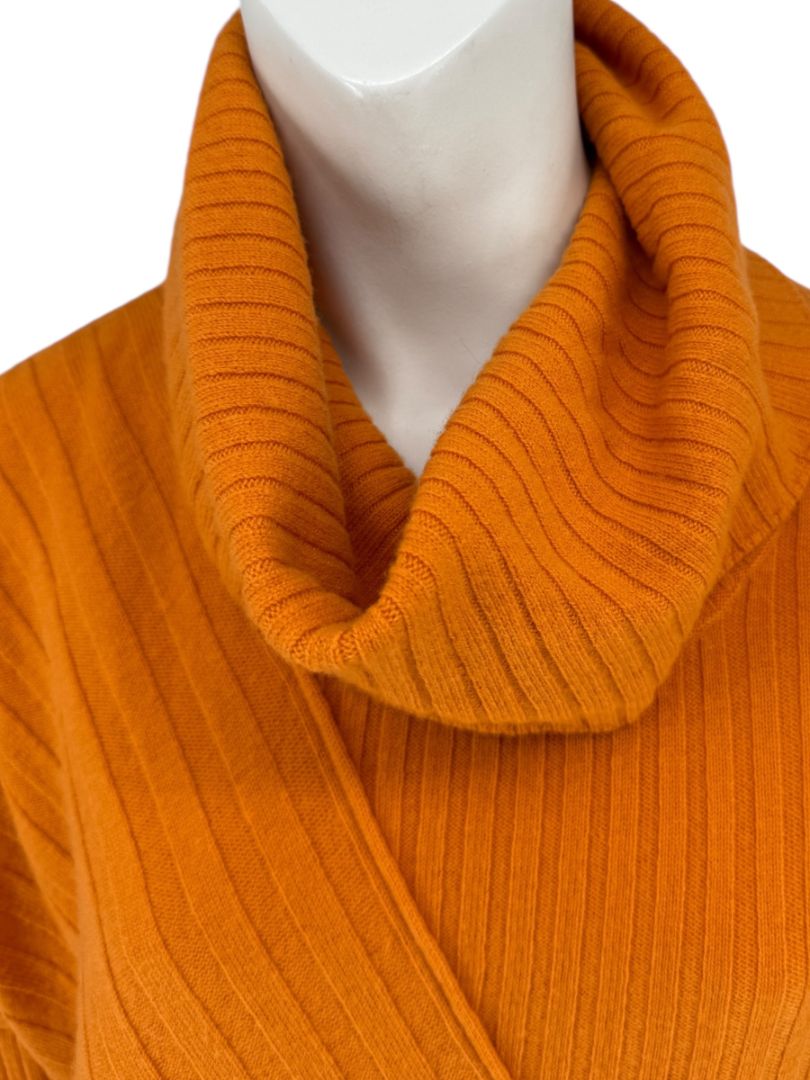 Lafayette 148 New York Burnt Orange Ribbed Wool Cowl Neck Sweater – Size L