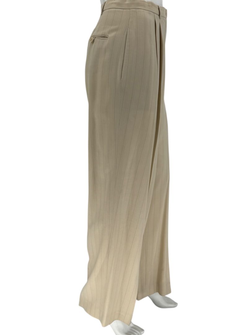 Oscar de la Renta Beige Wide-Leg Pinstripe Trousers – Size 14