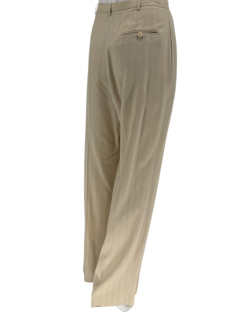 Oscar de la Renta Beige Wide-Leg Pinstripe Trousers – Size 14