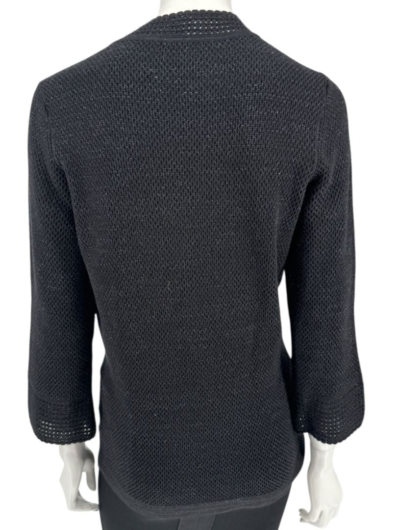 Carolina Herrera Black Embellished Open-Knit V-Neck Sweater – Size XL