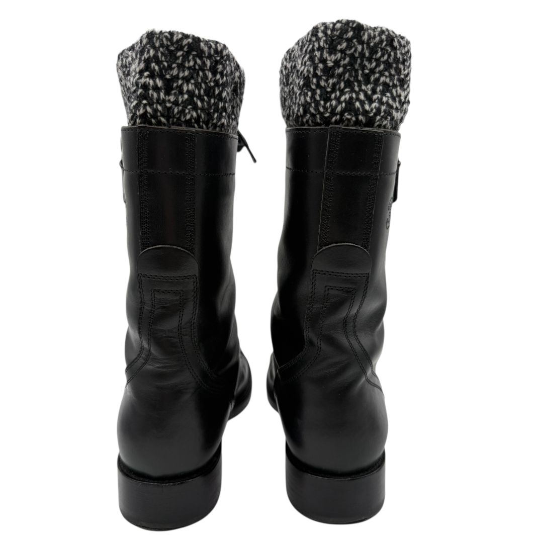 Chanel Black Leather Combat Boots with Knit Cuff – Size 41.5