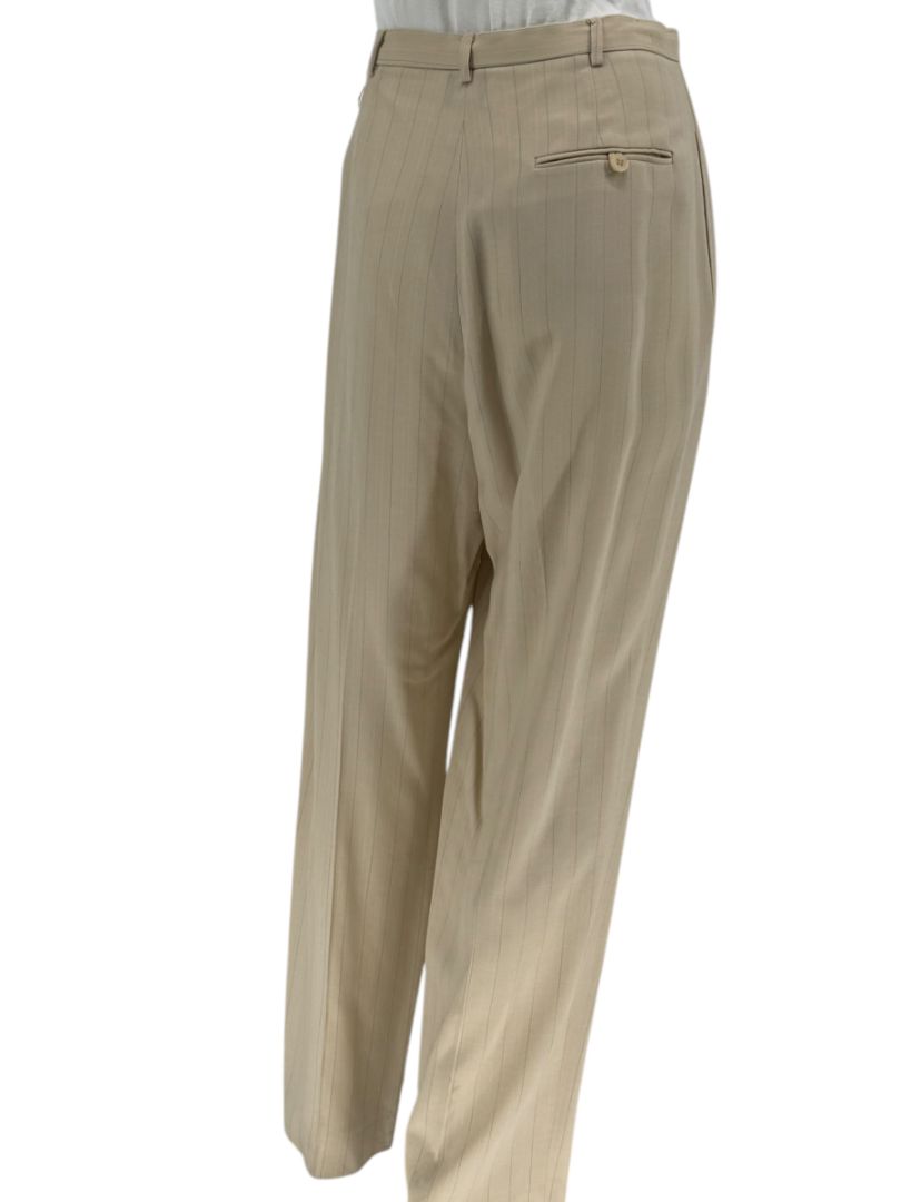 Oscar de la Renta Beige Wide-Leg Pinstripe Trousers – Size 14