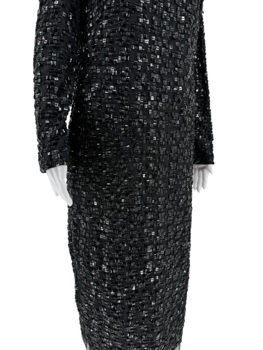 Pamella Roland Black Beaded Long Sleeve Dress - Size L