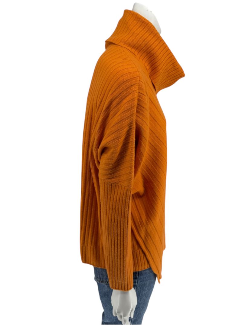 Lafayette 148 New York Burnt Orange Ribbed Wool Cowl Neck Sweater – Size L