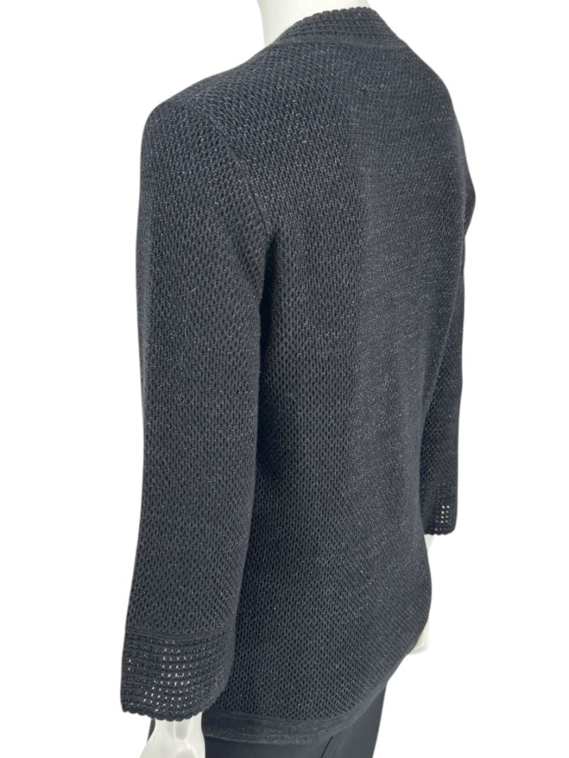 Carolina Herrera Black Embellished Open-Knit V-Neck Sweater – Size XL