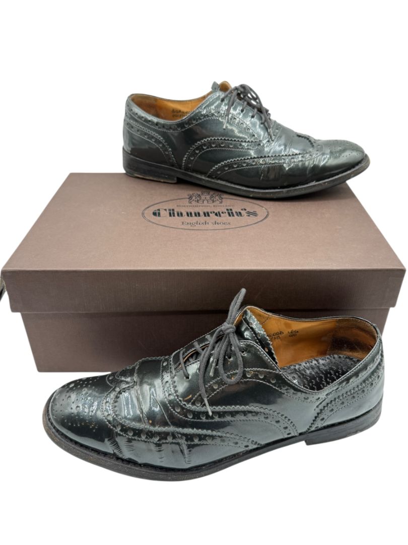 Church’s Black Patent Leather Wingtip Brogue Oxfords – Size 40