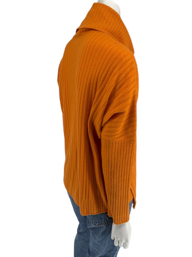 Lafayette 148 New York Burnt Orange Ribbed Wool Cowl Neck Sweater – Size L