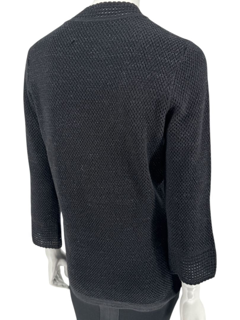 Carolina Herrera Black Embellished Open-Knit V-Neck Sweater – Size XL