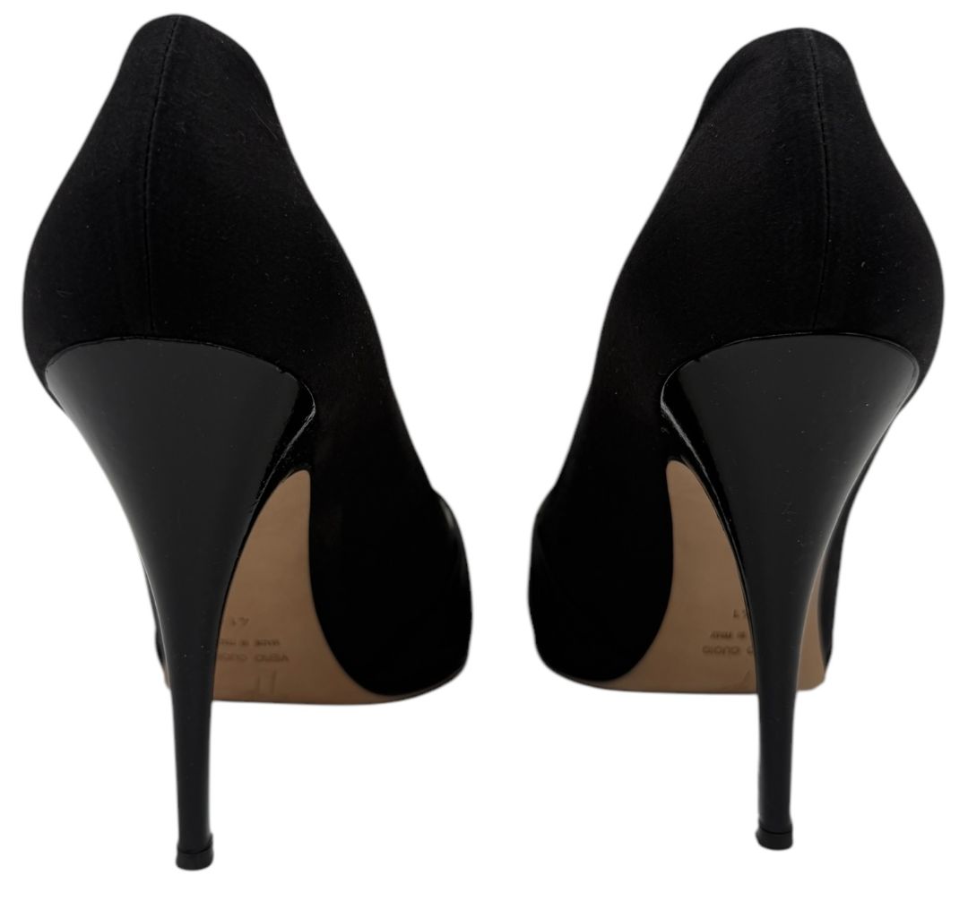 Giuseppe Zanotti Black Satin Crystal Embellished Peep-Toe Heels – Size 41