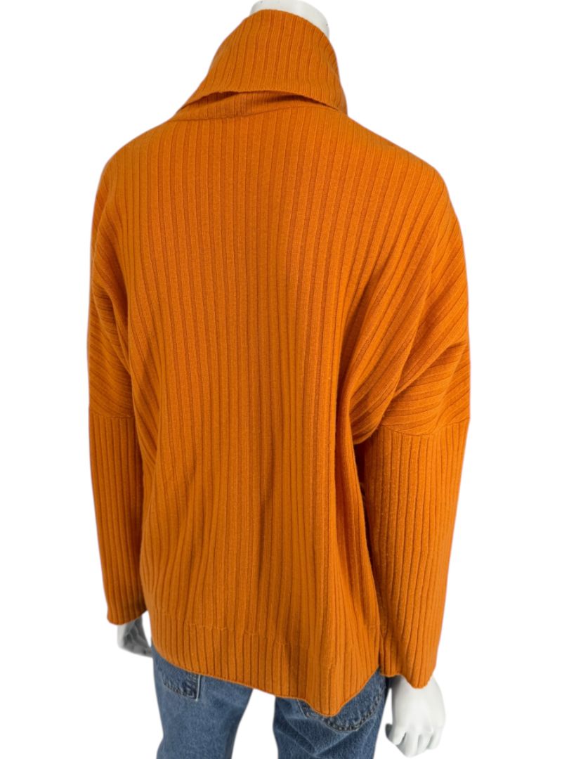 Lafayette 148 New York Burnt Orange Ribbed Wool Cowl Neck Sweater – Size L