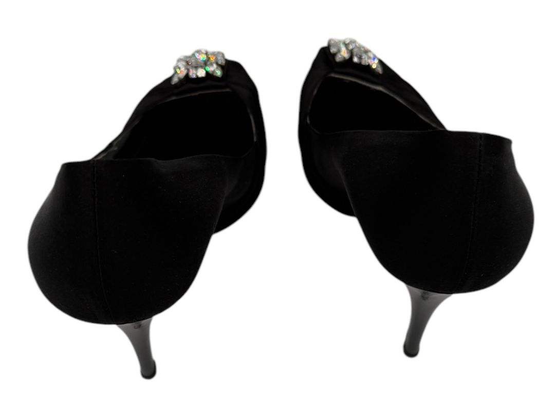 Giuseppe Zanotti Black Satin Crystal Embellished Peep-Toe Heels – Size 41