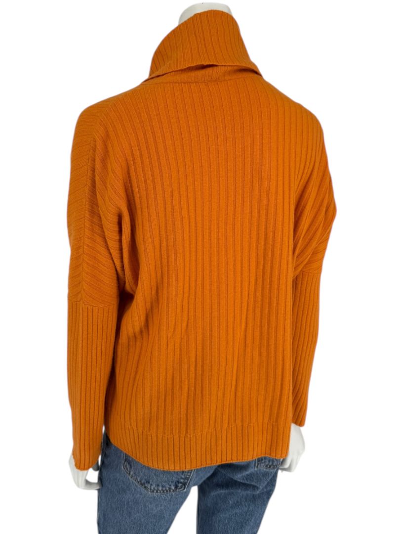 Lafayette 148 New York Burnt Orange Ribbed Wool Cowl Neck Sweater – Size L