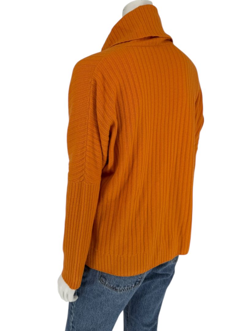 Lafayette 148 New York Burnt Orange Ribbed Wool Cowl Neck Sweater – Size L