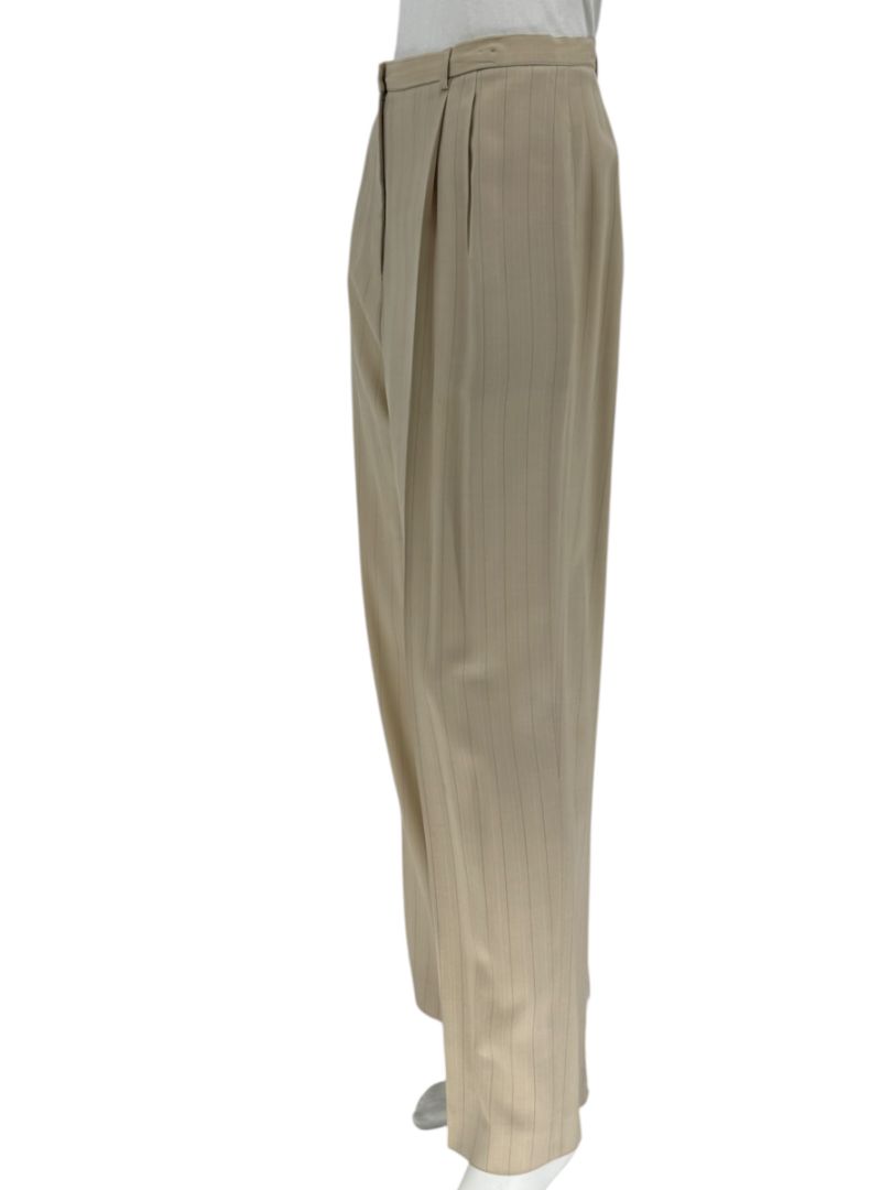 Oscar de la Renta Beige Wide-Leg Pinstripe Trousers – Size 14