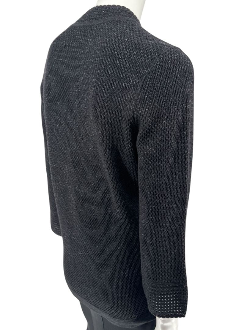 Carolina Herrera Black Embellished Open-Knit V-Neck Sweater – Size XL