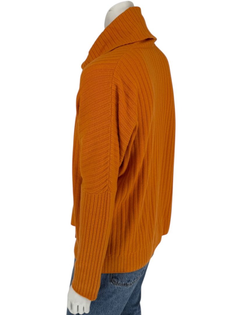 Lafayette 148 New York Burnt Orange Ribbed Wool Cowl Neck Sweater – Size L