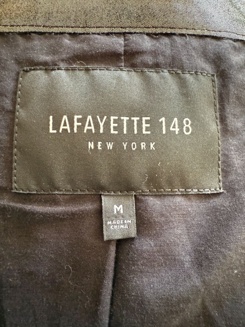 Lafayette 148 New York Metallic Leather Short-Sleeve Zip Jacket – Size M