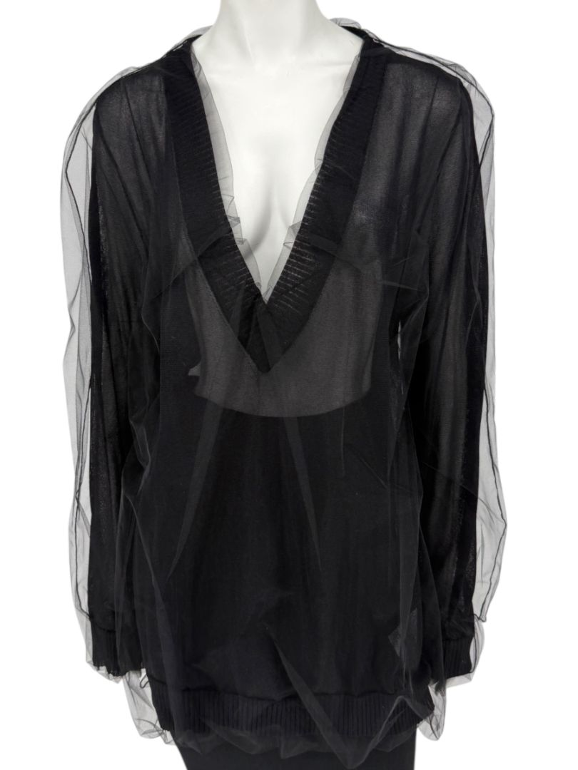 Dolce & Gabbana Black Sheer Layered V-Neck Top – Size L