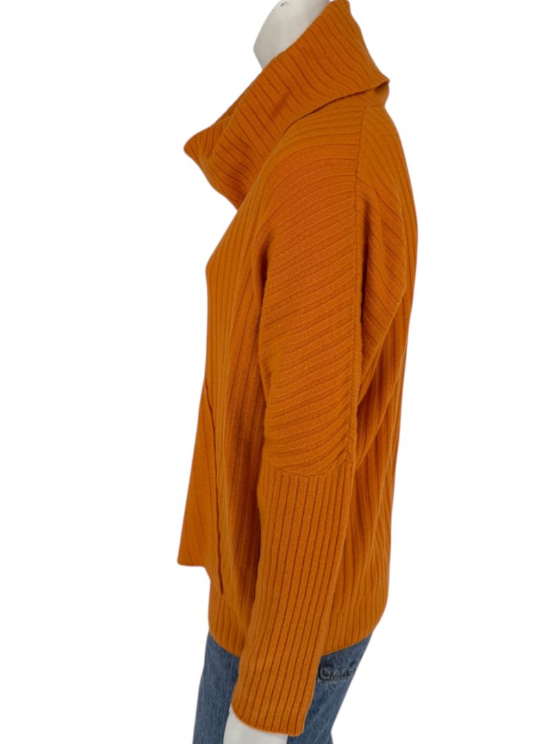 Lafayette 148 New York Burnt Orange Ribbed Wool Cowl Neck Sweater – Size L