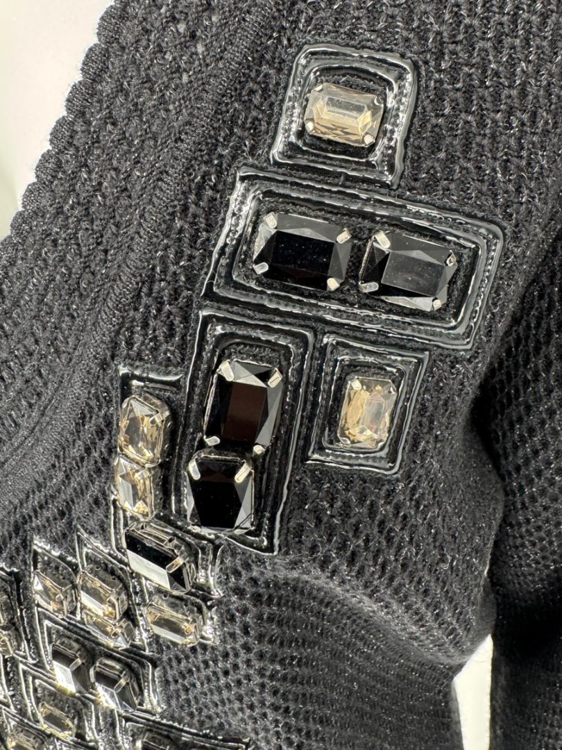 Carolina Herrera Black Embellished Open-Knit V-Neck Sweater – Size XL