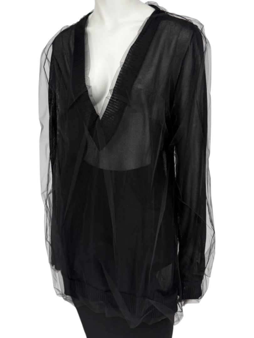 Dolce & Gabbana Black Sheer Layered V-Neck Top – Size L