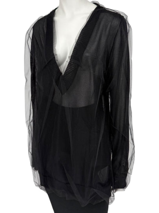 Dolce & Gabbana Black Sheer Layered V-Neck Top – Size L