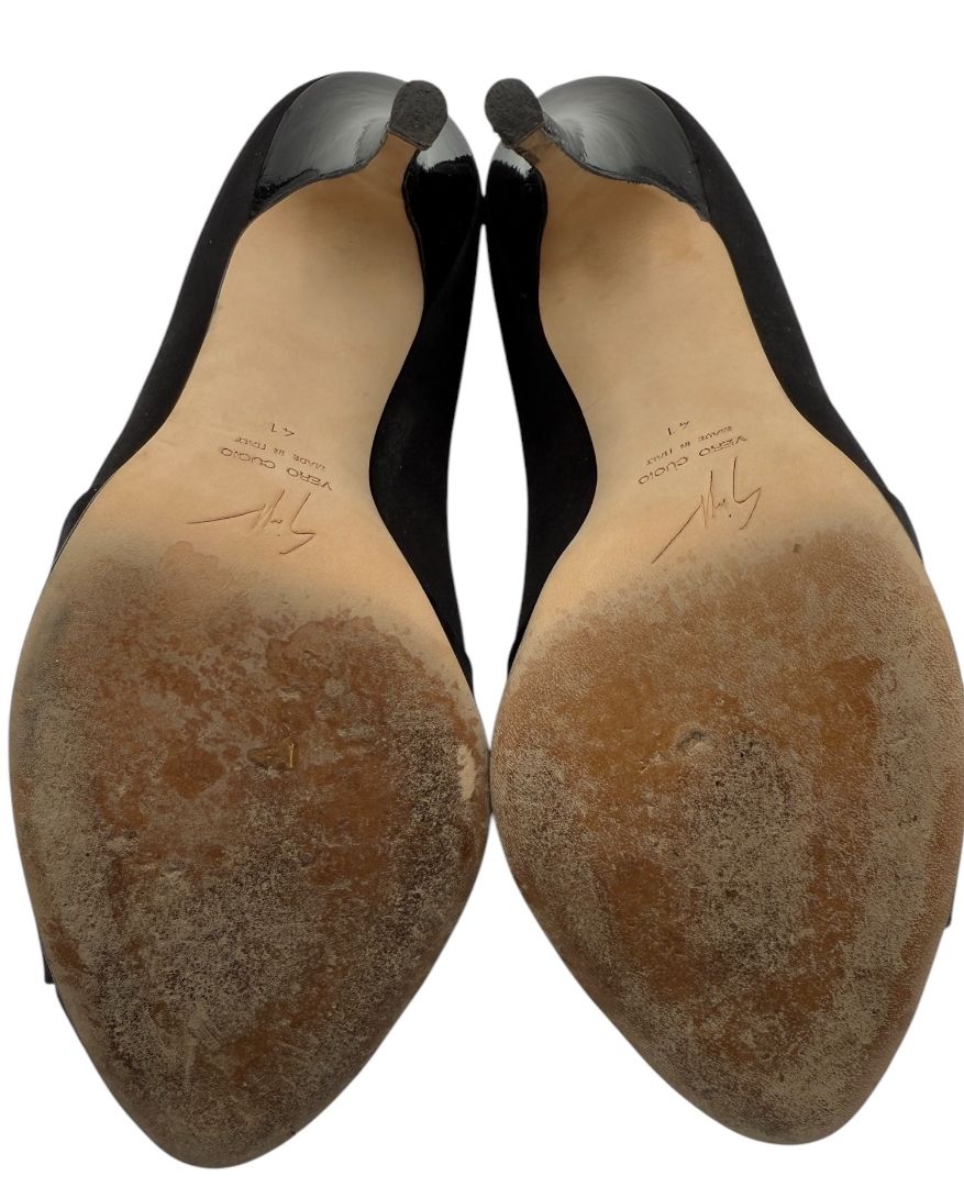 Giuseppe Zanotti Black Satin Crystal Embellished Peep-Toe Heels – Size 41