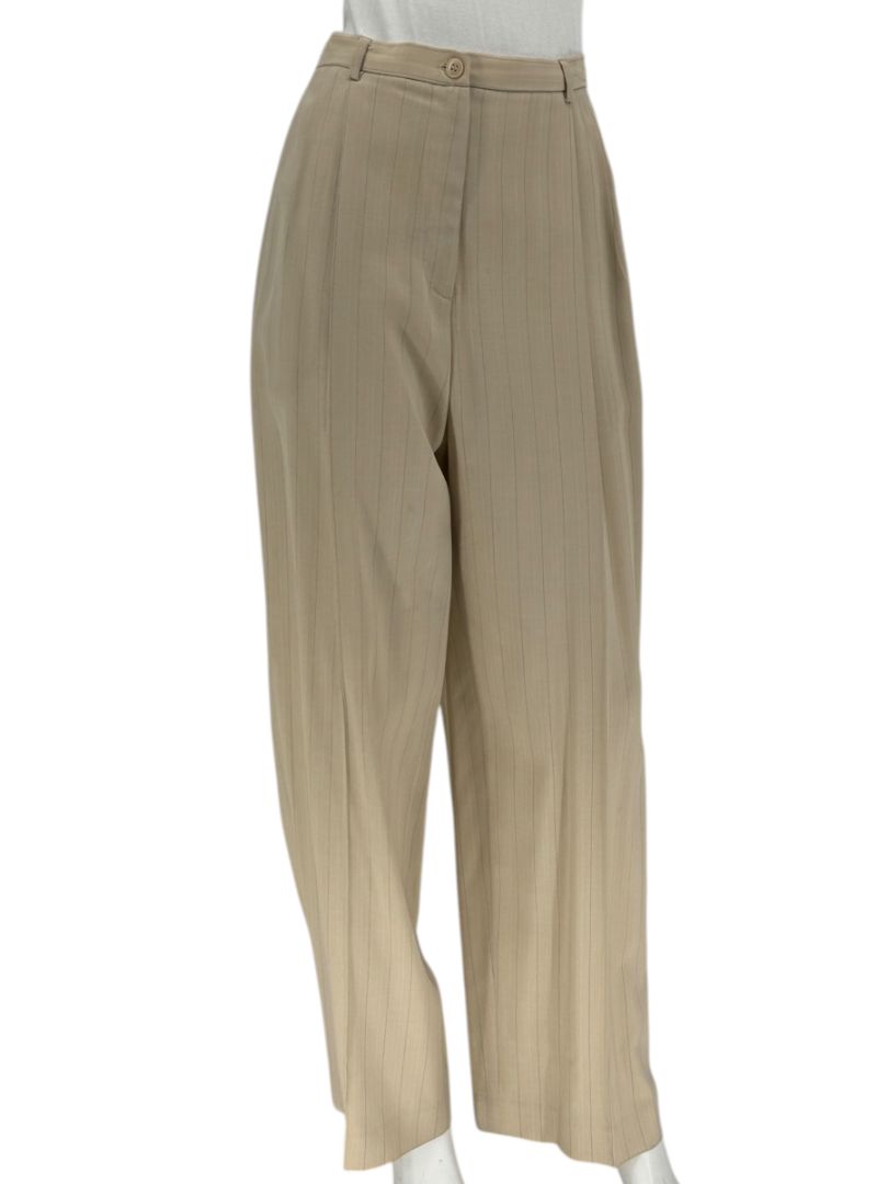 Oscar de la Renta Beige Wide-Leg Pinstripe Trousers – Size 14