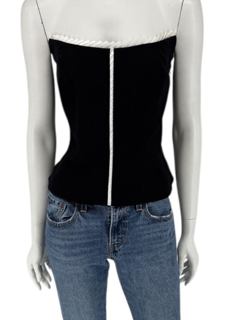 Escada Black Strapless Corset Top with Satin Trim – Size 44