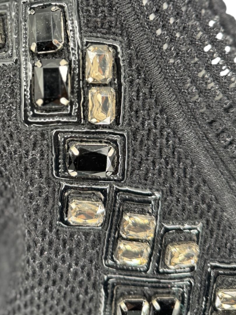 Carolina Herrera Black Embellished Open-Knit V-Neck Sweater – Size XL
