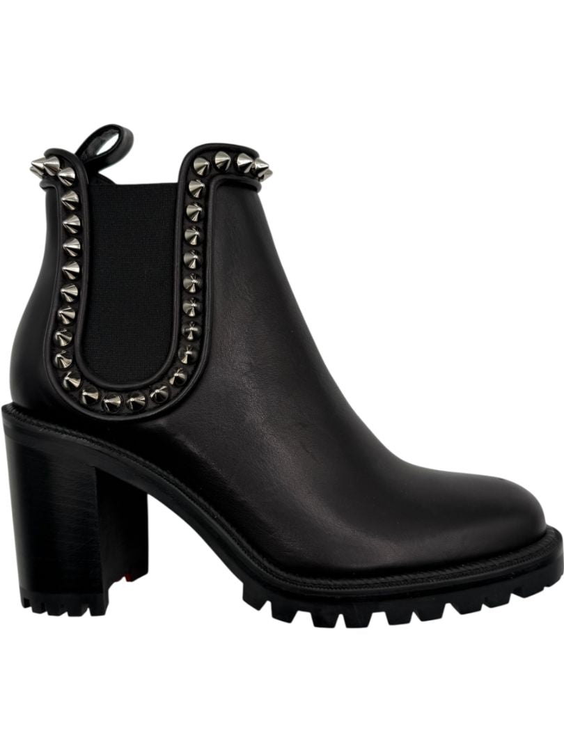Christian Louboutin Black Leather Chelsea Boots with Spikes – Size 39.5
