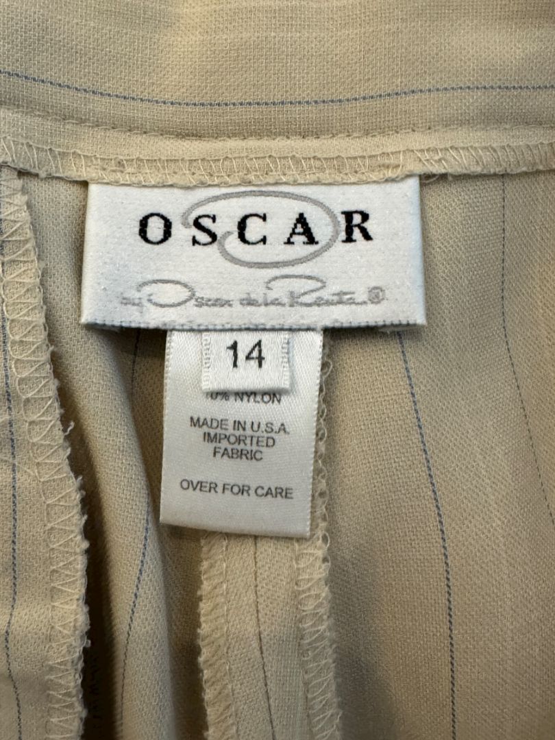 Oscar de la Renta Beige Wide-Leg Pinstripe Trousers – Size 14