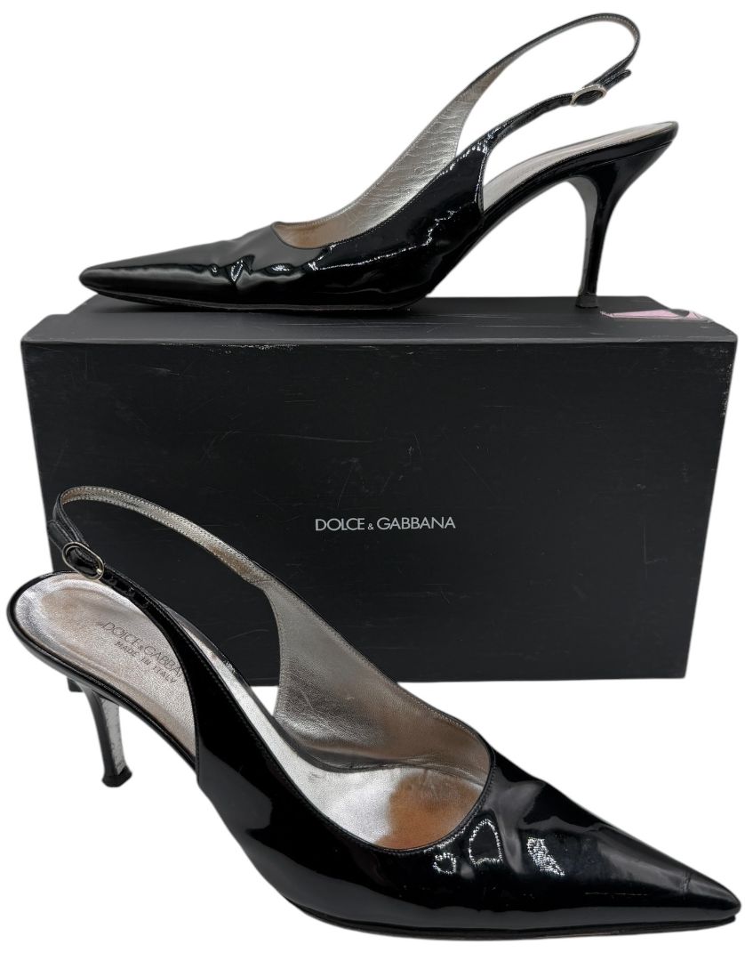 Dolce & Gabbana Black Patent Leather Slingback Pumps – Size 41.5