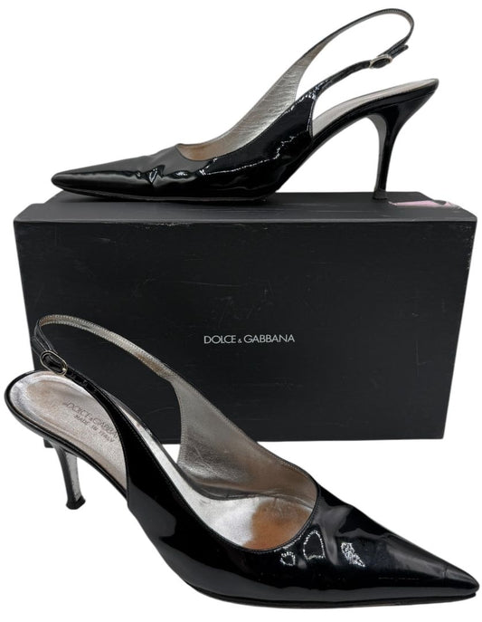 Dolce & Gabbana Black Patent Leather Slingback Pumps – Size 41.5