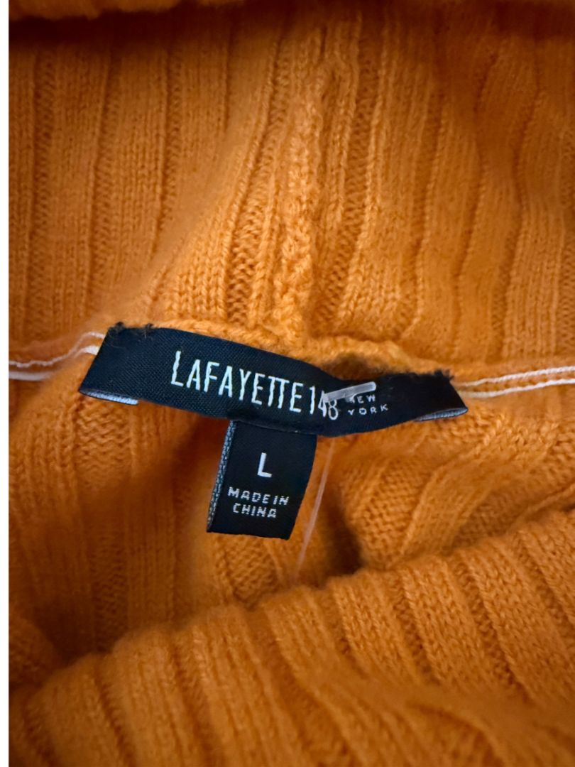 Lafayette 148 New York Burnt Orange Ribbed Wool Cowl Neck Sweater – Size L
