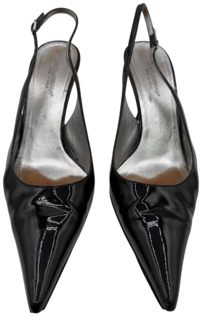 Dolce & Gabbana Black Patent Leather Slingback Pumps – Size 41.5
