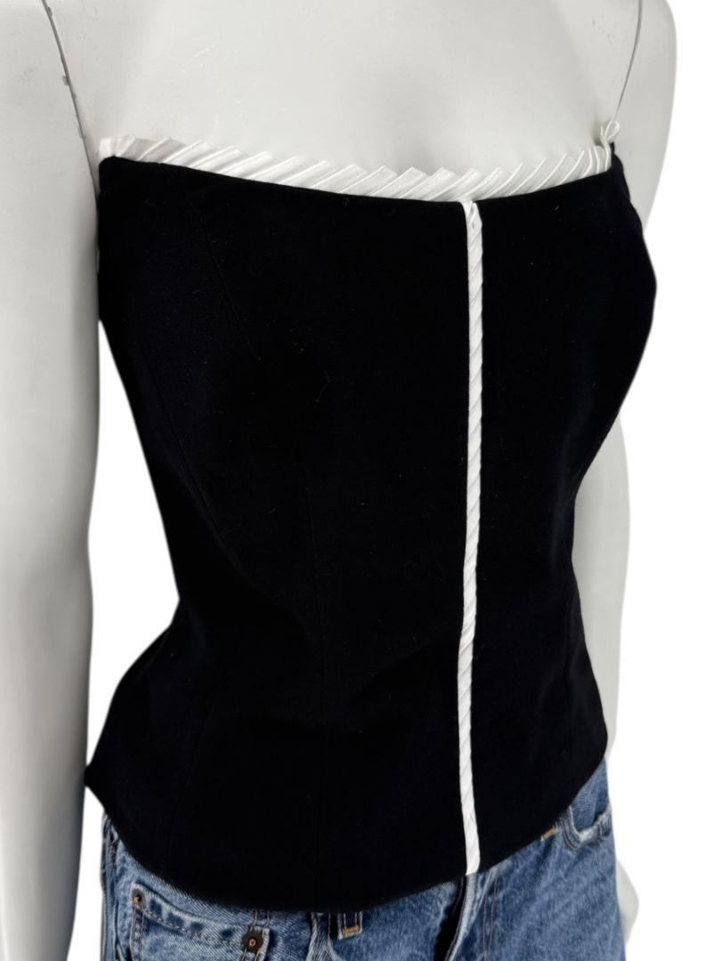 Escada Black Strapless Corset Top with Satin Trim – Size 44