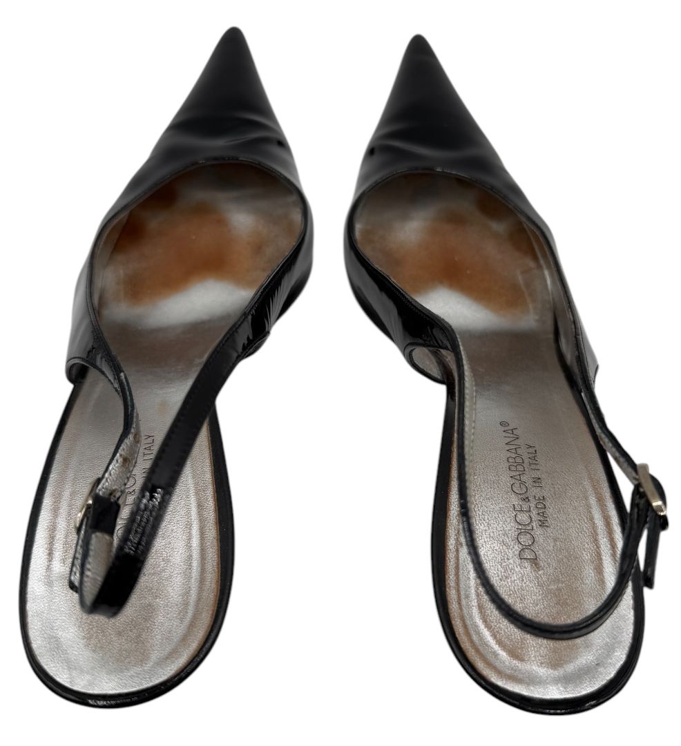Dolce & Gabbana Black Patent Leather Slingback Pumps – Size 41.5
