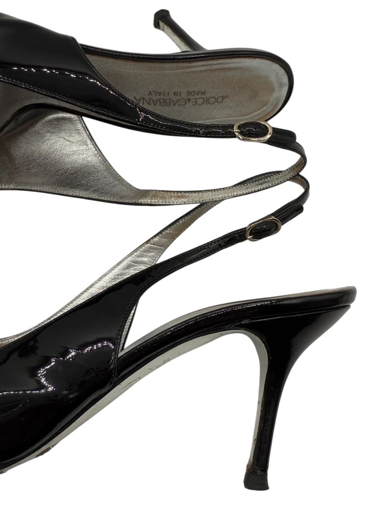 Dolce & Gabbana Black Patent Leather Slingback Pumps – Size 41.5