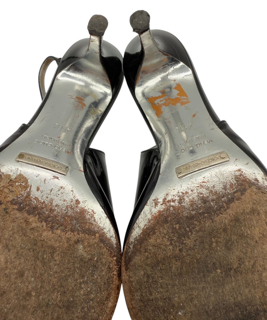 Dolce & Gabbana Black Patent Leather Slingback Pumps – Size 41.5