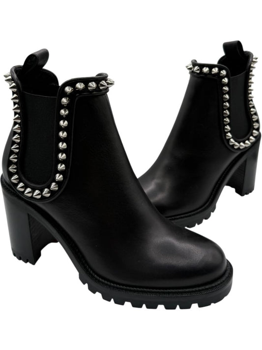 Christian Louboutin Black Leather Chelsea Boots with Spikes – Size 39.5