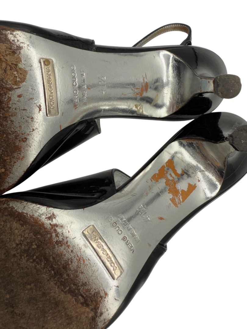 Dolce & Gabbana Black Patent Leather Slingback Pumps – Size 41.5