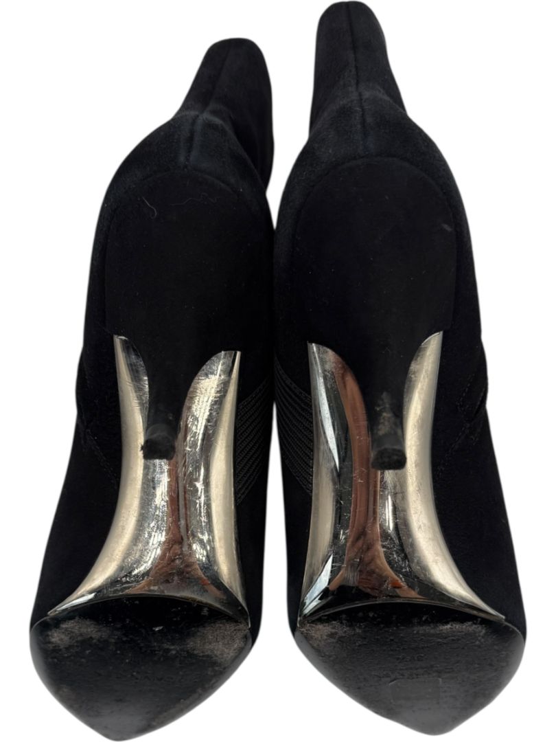 Calvin Klein Black Suede Booties with Silver Toe Cap – Size 39