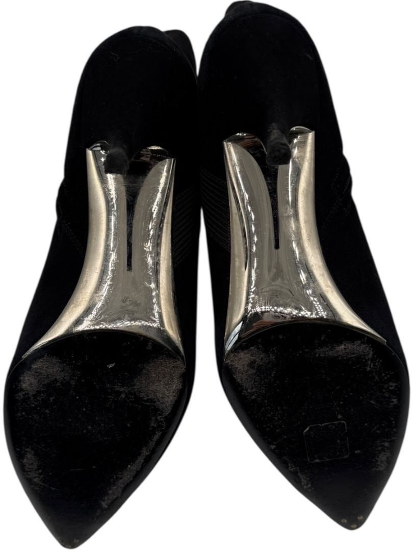 Calvin Klein Black Suede Booties with Silver Toe Cap – Size 39