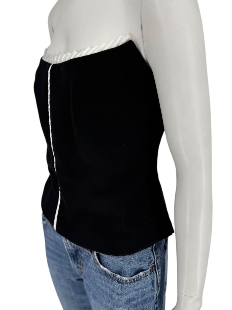 Escada Black Strapless Corset Top with Satin Trim – Size 44