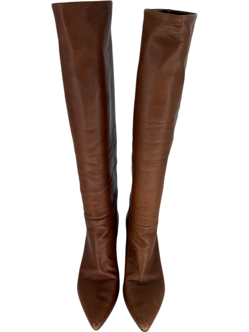 Prada Chestnut Brown Leather Knee-High Boots – Size 39