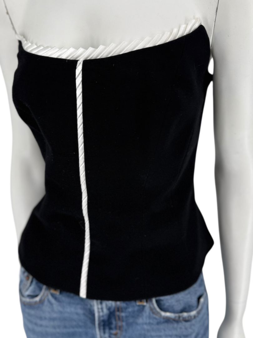 Escada Black Strapless Corset Top with Satin Trim – Size 44