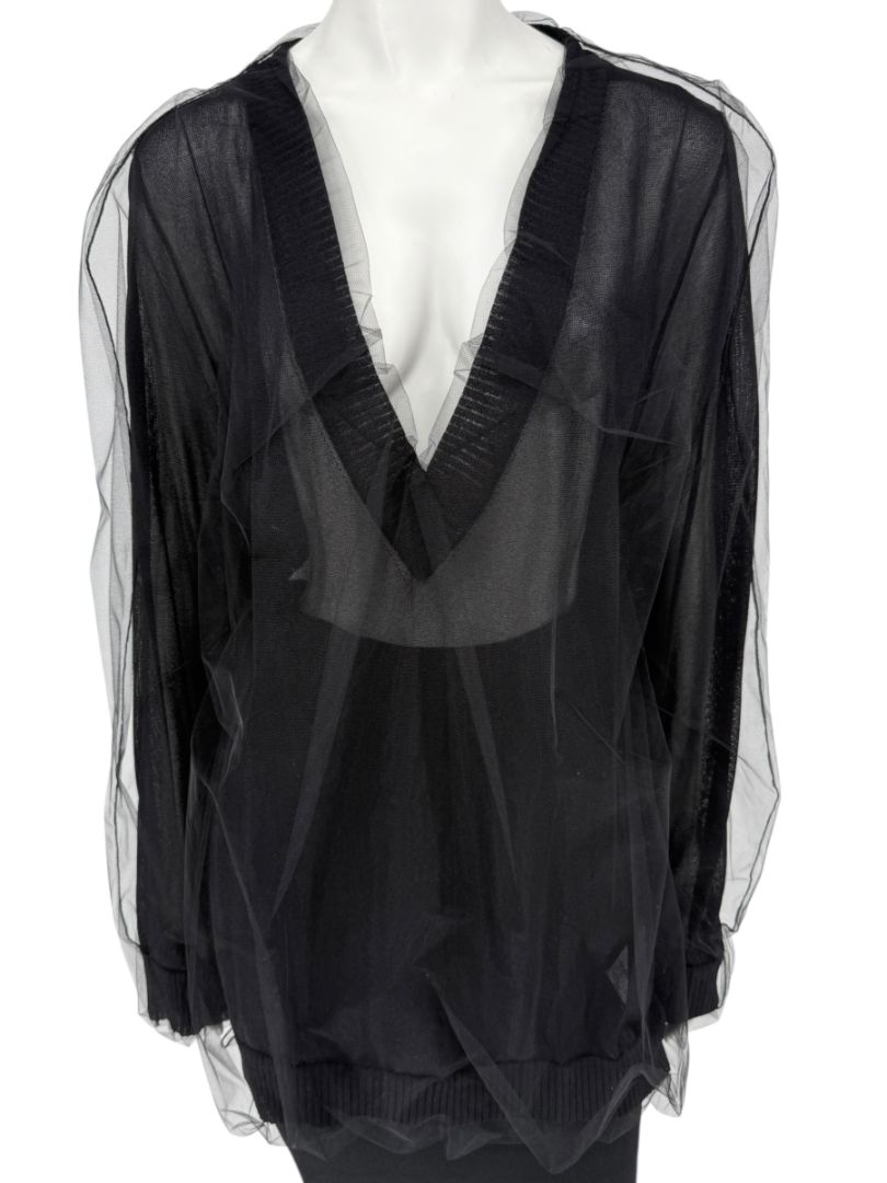Dolce & Gabbana Black Sheer Layered V-Neck Top – Size L