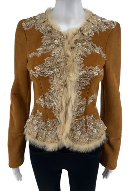 Valentino Fall 2002 Embellished Suede Fur Jacket – NWT – Size 2