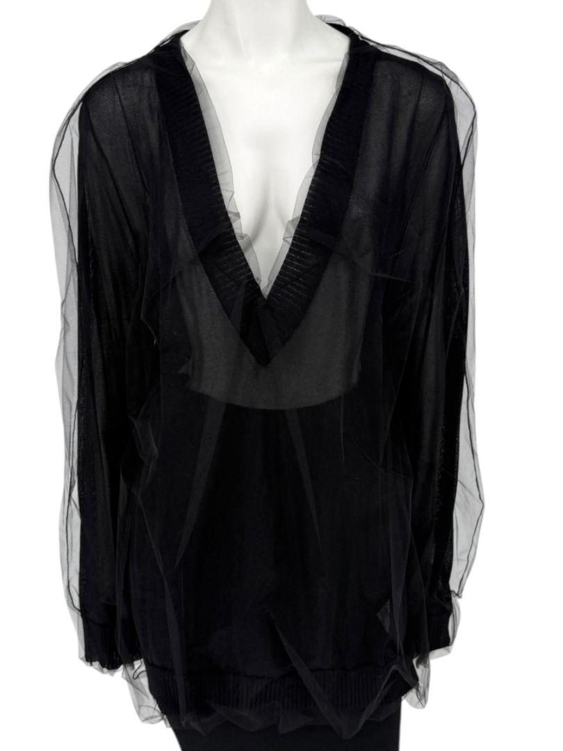 Dolce & Gabbana Black Sheer Layered V-Neck Top – Size L